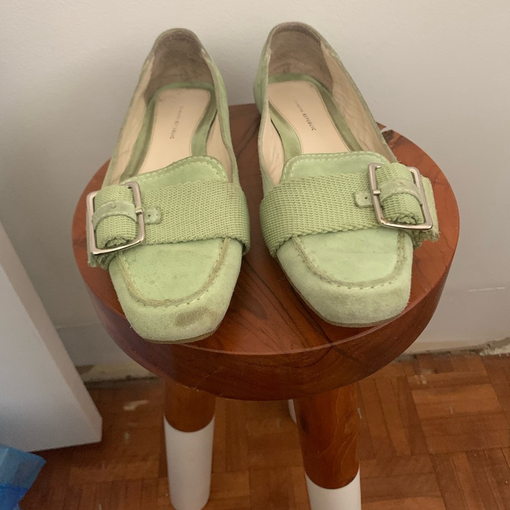 Banana Republic Light Green Suede Buckle Loafers - Women